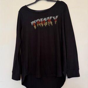 French Laundry Black Long Sleeve Top with Graphic Design